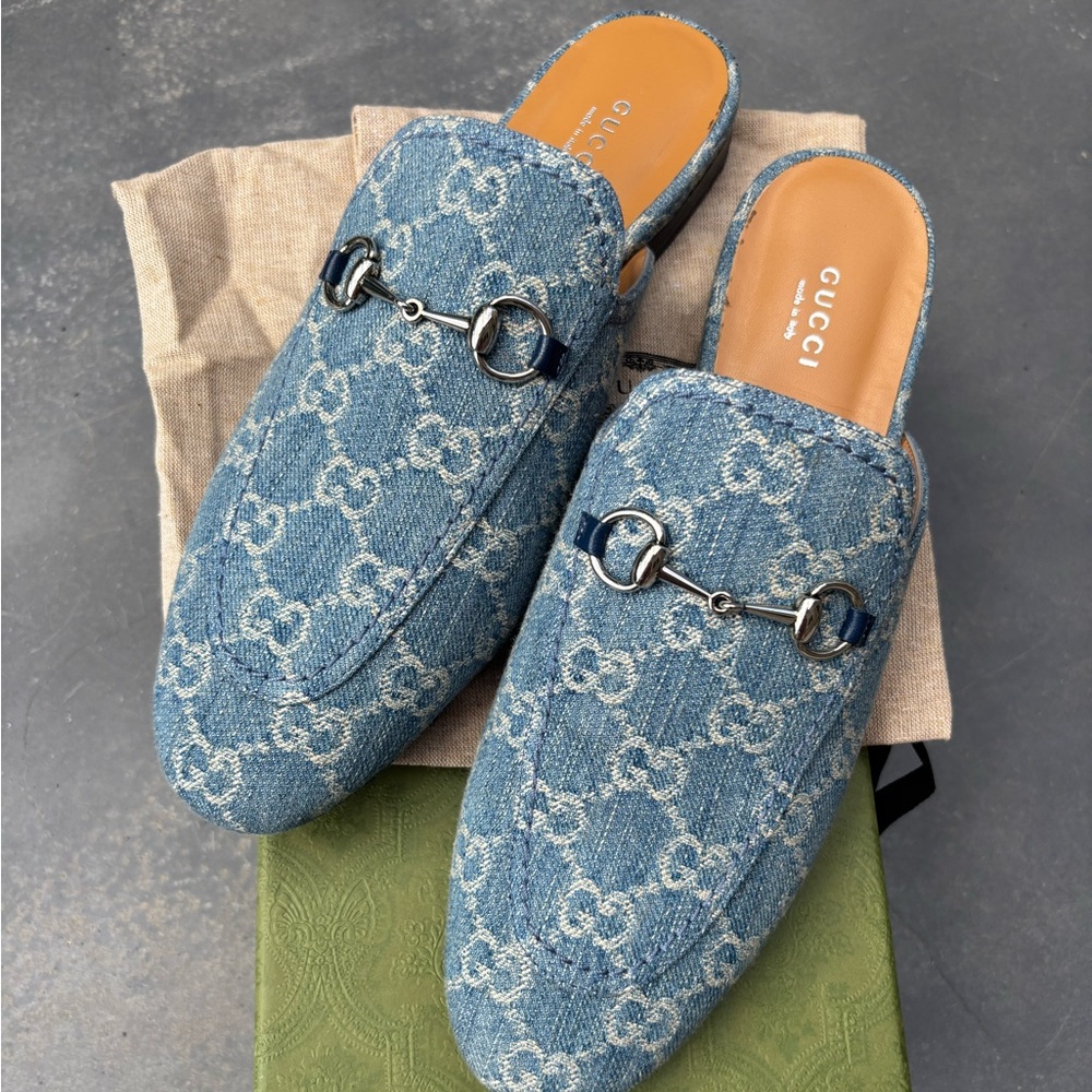Gucci Denim Horsebit Mules